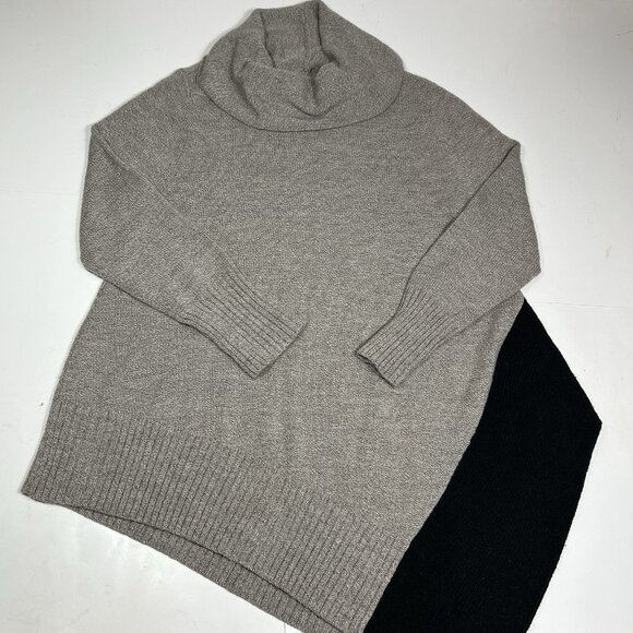 Curio New York Women Tunic Sweater Tan & Black Asymmetrical Hem Cowl Neck Sz XL - Picture 3 of 8